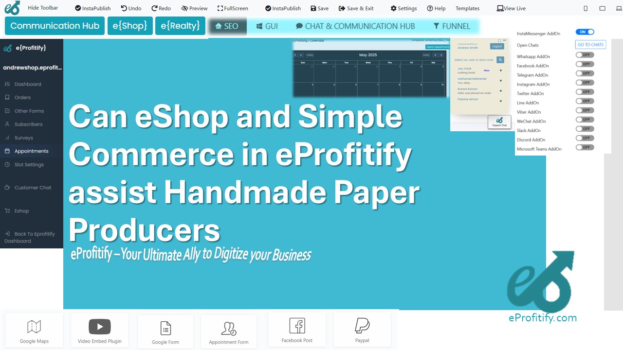 Can eShop and Simple Commerce in eProfitify assist Handmade Paper Producers